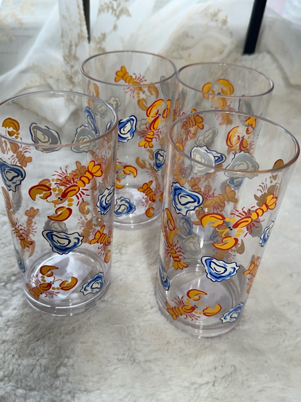 Set of 4 lobster and clam plastic glasses